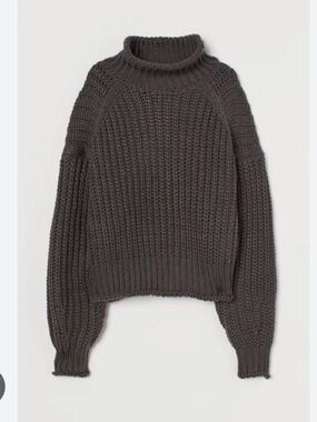 H&M Chunky Slouchy Knit Mock Neck Sweater Dark Grey